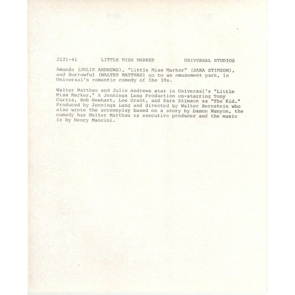 Julie Andrews Photograph Little Miss Marker Movie 8 x 10 Matthau Stimon 1983 - Picture 2 of 2